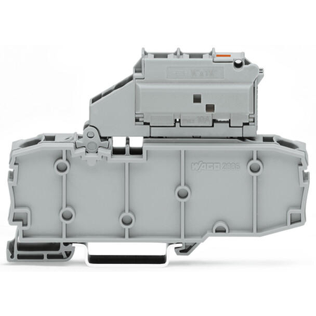 2-conductor fuse terminal block; with pivoting fuse holder; with end plate; for glass cartridge fuse ¼ x 1¼; with blown fuse indication by LED; 30 - 65 V; for DIN-rail 35 x 15 and 35 x 7.5; 6 mm²; Push-in CAGE CLAMP®; 6,00 mm²; gray