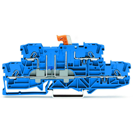Double-deck disconnect terminal block; with pivoting knife disconnect; same profile as double-deck, double-disconnect terminal block; for DIN-rail 35 x 15 and 35 x 7.5; 2.5 mm²; Push-in CAGE CLAMP®; 2,50 mm²; blue