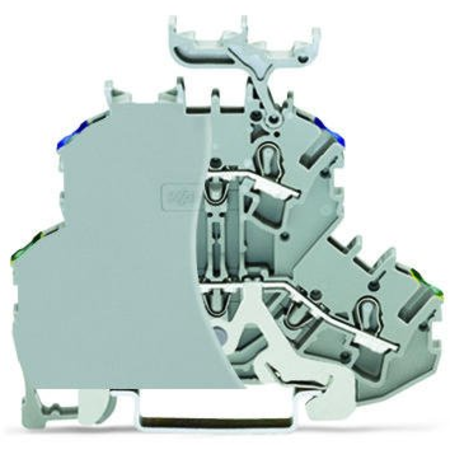 Double-deck terminal block; Ground conductor/through terminal block; PE/L; with end plate; with marker carrier; for DIN-rail 35 x 15 and 35 x 7.5; 2.5 mm²; Push-in CAGE CLAMP®; 2,50 mm²; gray