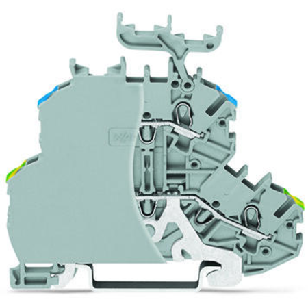 Double-deck terminal block; Ground conductor/through terminal block; PE/L; with marker carrier; for DIN-rail 35 x 15 and 35 x 7.5; 1 mm²; Push-in CAGE CLAMP®; 1,00 mm²; gray