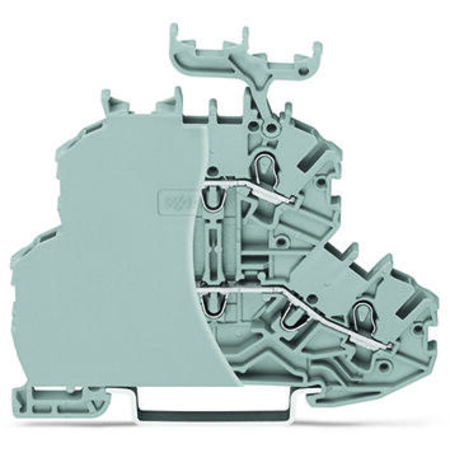 Double-deck terminal block; Through/through terminal block; with end plate; L/N; with marker carrier; Blue conductor entry upper deck; for DIN-rail 35 x 15 and 35 x 7.5; 1 mm²; Push-in CAGE CLAMP®; 1,00 mm²; gray