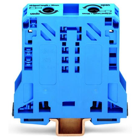 2-conductor through terminal block; 50 mm²; lateral marker slots; only for DIN 35 x 15 rail; POWER CAGE CLAMP; 50,00 mm²; blue