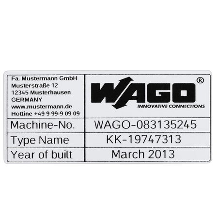 Type labels; 99 x 44 mm; silver-colored