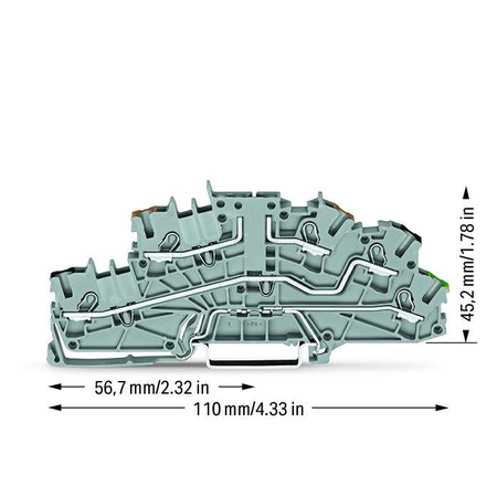 Multilevel installation terminal block; 4 mm²; Carrier terminal block without knife; P1/P2/PE; brown upper-deck; black middle-deck; green-yellow lower deck; Push-in CAGE CLAMP®; 2,50 mm²; gray