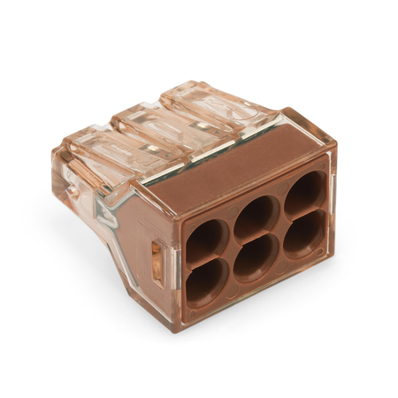 Push wire® connector for junction boxes; for solid conductors; max. 4 mm²; 6-conductor; brown clear housing; brown cover; surrounding air temperature: max 60°c; 2,50 mm²