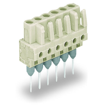 Female connector for rail-mount terminal blocks; 0.6 x 1 mm pins; straight; 100% protected against mismating; Pin spacing 5 mm; 5-pole; light gray