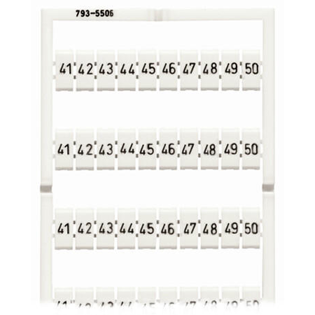 WMB marking card; as card; MARKED; 41 ... 50 (10x); stretchable 5 - 5.2 mm; Horizontal marking; snap-on type; white