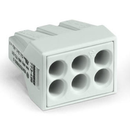 PUSH WIRE® connector for junction boxes; for solid and stranded conductors; for Ex applications; max. 2.5 mm²; 6-conductor; light gray housing; light gray cover; Surrounding air temperature: max 60°C; 2,50 mm²