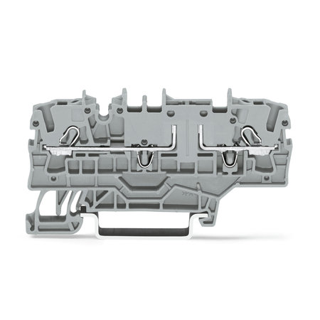 2-conductor carrier terminal block; with additional jumper position; for DIN-rail 35 x 15 and 35 x 7.5; 2.5 mm²; Push-in CAGE CLAMP®; 2,50 mm²; gray