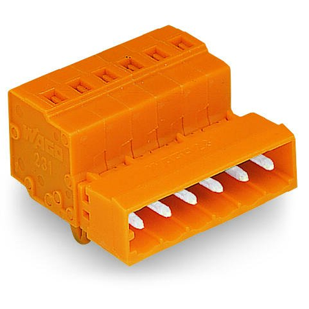 1-conductor male connector; Snap-in mounting feet; 2.5 mm²; Pin spacing 5.08 mm; 5-pole; 2,50 mm²; orange