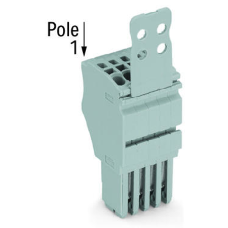 1-conductor female plug; Strain relief plate; 1.5 mm²; 4-pole; 1,50 mm²; gray