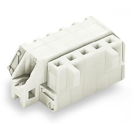 1-conductor female plug; angled; 100% protected against mismating; clamping collar; 2.5 mm²; Pin spacing 5 mm; 4-pole; 2,50 mm²; light gray