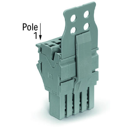 1-conductor female plug; Strain relief plate; 2.5 mm²; 2-pole; 2,50 mm²; gray