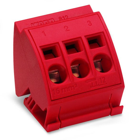 Busbar terminal block; for (10 x 3) mm busbars; 3-pole; without push-buttons; 4 mm²; CAGE CLAMP®; 16,00 mm²; red