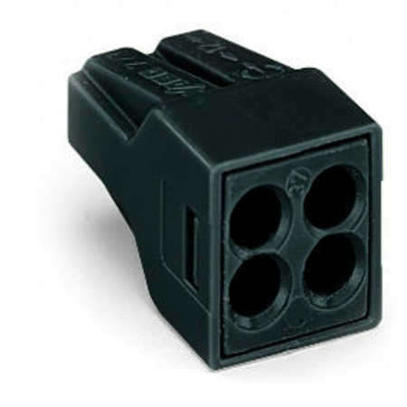 PUSH WIRE® connector for junction boxes; for solid and stranded conductors; max. 2.5 mm²; 4-conductor; Black housing; black cover; Max. surrounding air temperature: 105 °C; 2,50 mm²