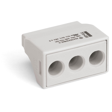 PUSH WIRE® connector for junction boxes; for solid and stranded conductors; for Ex applications; max. 2.5 mm²; 3-conductor; light gray housing; light gray cover; Surrounding air temperature: max 60°C; 6,00 mm²