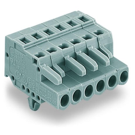 1-conductor female plug; Snap-in mounting feet; 2.5 mm²; Pin spacing 5 mm; 15-pole; 2,50 mm²; gray