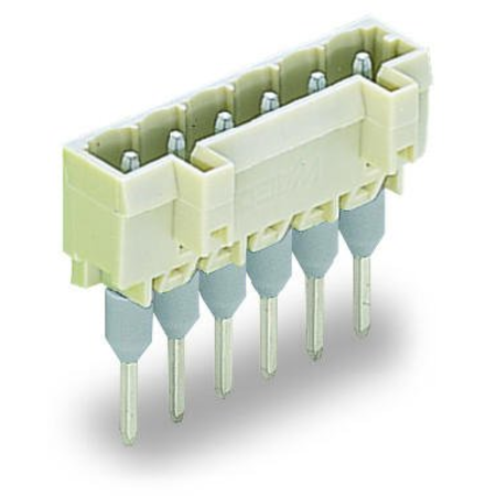 Male connector for rail-mount terminal blocks; 1.2 x 1.2 mm pins; straight; 100% protected against mismating; pin spacing 5 mm; 2-pole; light gray