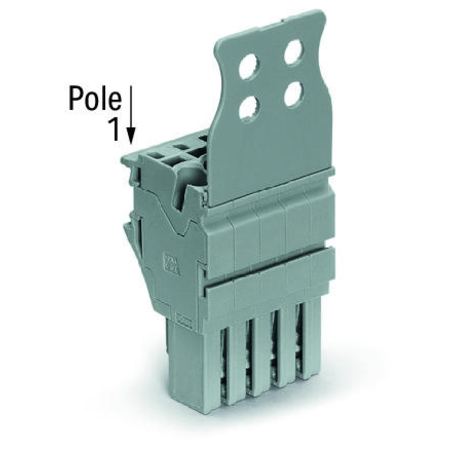 1-conductor female plug; Strain relief plate; 2.5 mm²; 4-pole; 2,50 mm²; gray