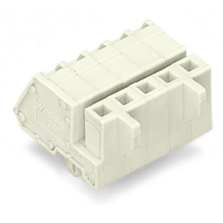 1-conductor female plug; angled; 100% protected against mismating; Snap-in mounting feet; 2.5 mm²; Pin spacing 5 mm; 5-pole; 2,50 mm²; light gray