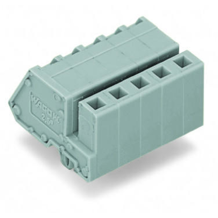 1-conductor female plug; angled; Snap-in mounting feet; 2.5 mm²; Pin spacing 5 mm; 6-pole; 2,50 mm²; gray