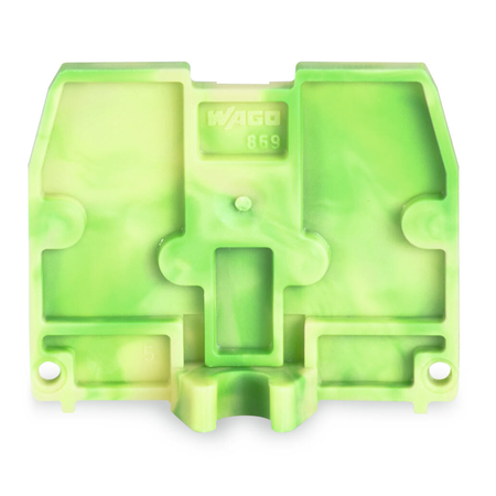 End plate; with fixing flange M4; 2.5 mm thick; green-yellow