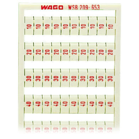 WSB marking card; as card; MARKED; 10, 20 ... 50 (20 each); not stretchable; Vertical marking; snap-on type; white