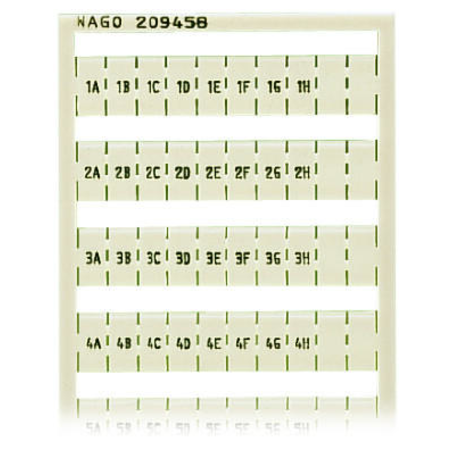 WSB marking card; as card; MARKED; 1A, 1B, ..., 1G, 1H, ... to 10A, 10B, ..., 10G, 10H; not stretchable; Horizontal marking; snap-on type; white