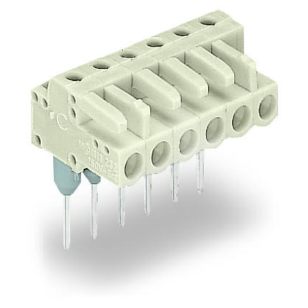 Female connector for rail-mount terminal blocks; 0.6 x 1 mm pins; angled; 100% protected against mismating; Pin spacing 5 mm; 6-pole; light gray