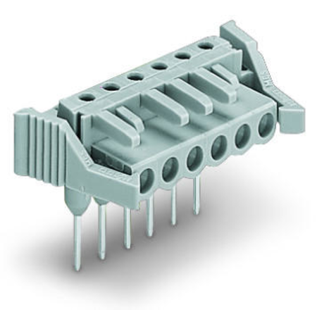Female connector for rail-mount terminal blocks; 0.6 x 1 mm pins; angled; Locking lever; Pin spacing 5 mm; 10-pole; gray