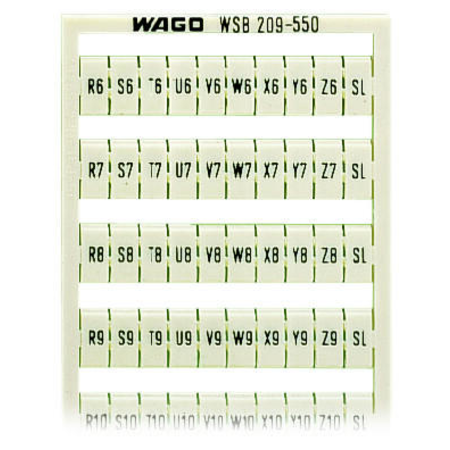 WSB marking card; as card; MARKED; R6, S6, T6, ..., Y6, Z6, SL to R10, S10, T10, ..., Y10, Z10, SL (2 each); not stretchable; Horizontal marking; snap-on type; white