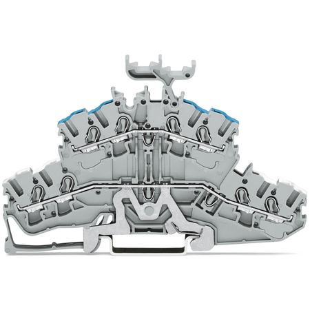 4-conductor double deck terminal block; Shield/through terminal block; Shield/N; with marker carrier; Blue conductor entry upper deck; for DIN-rail 35 x 15 and 35 x 7.5; 2.5 mm²; Push-in CAGE CLAMP®; 2,50 mm²; gray