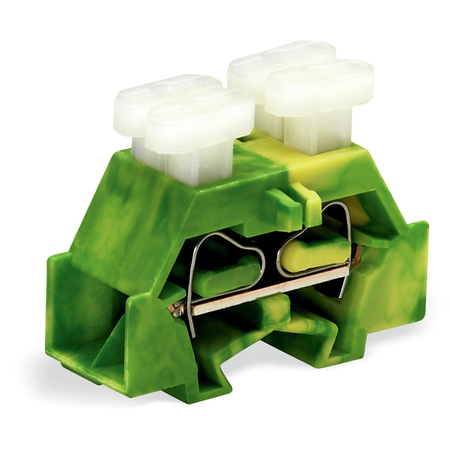 4-conductor terminal block; on both sides with push-buttons; with fixing flange; for screw or similar mounting types; Fixing hole 3.2 mm Ø; 2.5 mm²; CAGE CLAMP®; 2,50 mm²; green-yellow