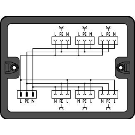 Distribution box; Single-phase current (230 V); 1 input; 6 outputs; Cod. A; MIDI; black