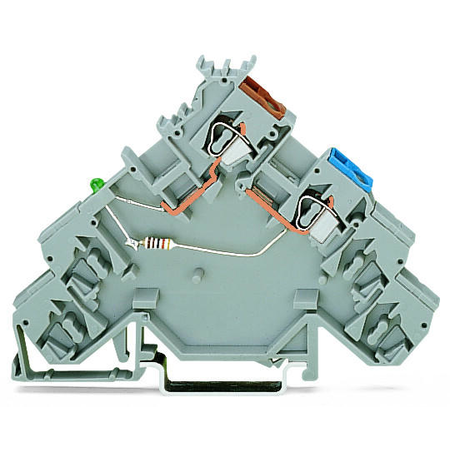 4-conductor sensor supply terminal block; LED (green); for PNP-(high-side) switching sensors; Power supply from sensor side; with colored conductor entries; 2.5 mm²; CAGE CLAMP®; 2,50 mm²; gray