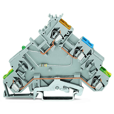 3-conductor sensor supply terminal block; LED (green); for NPN-(low-side) switching sensors; Power supply from sensor side; with colored conductor entries; 2.5 mm²; CAGE CLAMP®; 2,50 mm²; gray