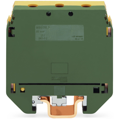 3-conductor ground terminal block; 95 mm²; with contact to DIN rail; for DIN-rail 35 x 15 and 35 x 7.5; 2.3 mm thick; copper; SCREW CLAMP CONNECTION; 95,00 mm²; green-yellow