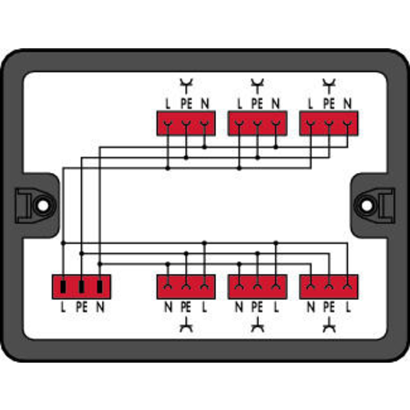 Distribution box; Single-phase current (230 V); 1 input; 6 outputs; Cod. P; MIDI; black