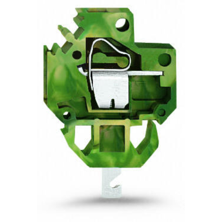 Ground conductor feedthrough terminal block; Conductor/solder/crimp quick disconnect terminal; Plate thickness: 1.5 mm; 4 mm²; Pin spacing 6 mm; 1-pole; CAGE CLAMP®; 4,00 mm²; green-yellow