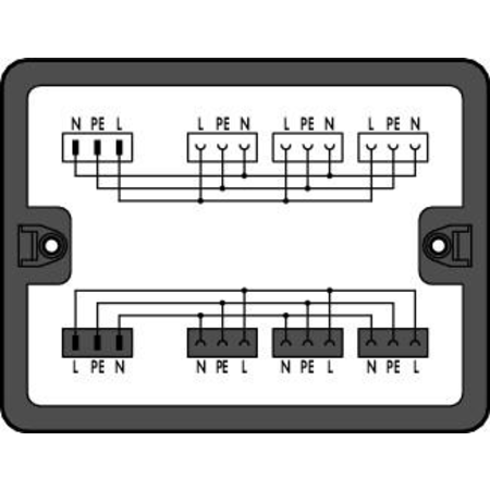 Distribution box; Single-phase current (230 V); 2 inputs; 6 outputs; Cod. A; MIDI; black
