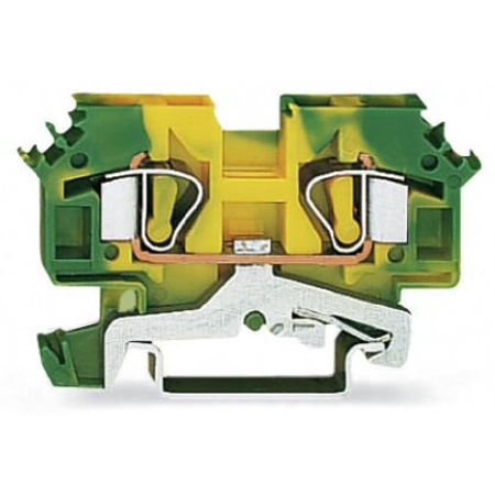 2-conductor ground terminal block; 6 mm²; suitable for Ex e II applications; lateral marker slots; for DIN-rail 35 x 15 and 35 x 7.5; CAGE CLAMP®; 6,00 mm²; green-yellow