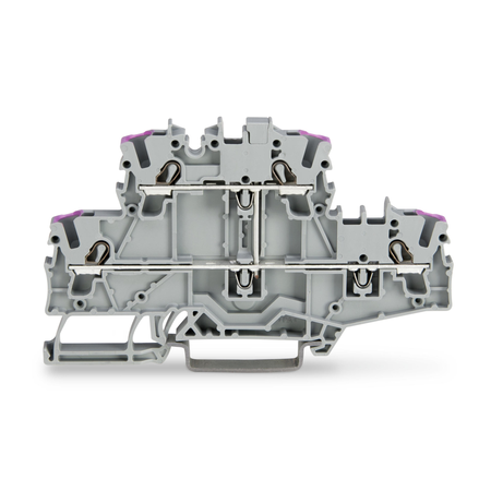 Double-deck terminal block; 4-conductor through terminal block; L; without marker carrier; suitable for Ex e II applications; internal commoning; conductor entry with violet marking; for DIN-rail 35 x 15 and 35 x 7.5; 2.5 mm²; Push-in CAGE CLAMP®; 2,50 m