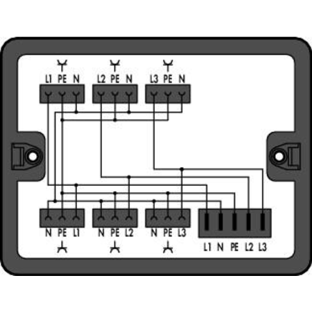 Distribution box; Three-phase to single-phase current (400 V/230 V); 1 input; 6 outputs; Cod. A; MIDI, MAXI; black