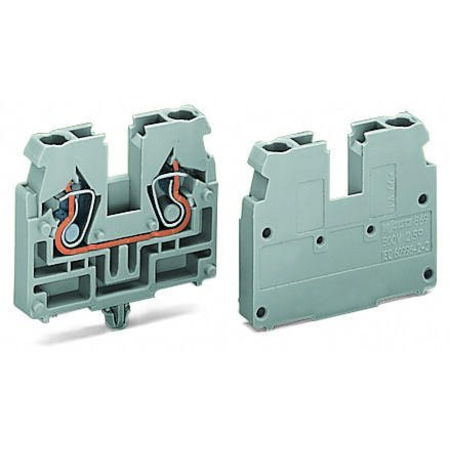 2-conductor end terminal block; suitable for Ex i applications; without push-buttons; with snap-in mounting foot; for plate thickness 0.6 - 1.2 mm; Fixing hole 3.5 mm Ø; 2.5 mm²; CAGE CLAMP®; 2,50 mm²; blue