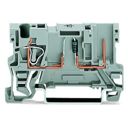 1-conductor/1-pin component carrier terminal block; with diode 1N4007; anode, left side; for DIN-rail 35 x 15 and 35 x 7.5; 4 mm²; CAGE CLAMP®; 4,00 mm²; gray