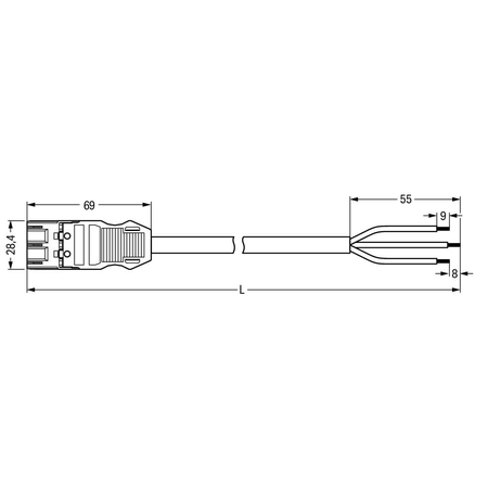 pre-assembled connecting cable; Cca; Plug/open-ended; 3-pole; Cod. A; H05Z1Z1-F 3G 1.5 mm²; 3 m; 2,50 mm²; black