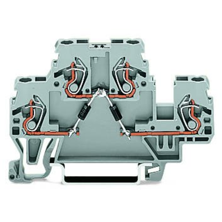 Component terminal block; double-deck; with 2 diodes 1N4007; Top anode; for DIN-rail 35 x 15 and 35 x 7.5; 2.5 mm²; CAGE CLAMP®; 2,50 mm²; gray