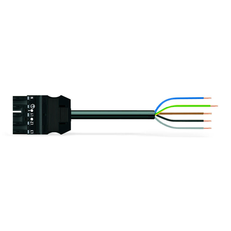 pre-assembled connecting cable; Eca; Plug/open-ended; 5-pole; Cod. A; H05Z1Z1-F 5G 1.5 mm²; 5 m; 1,50 mm²; black