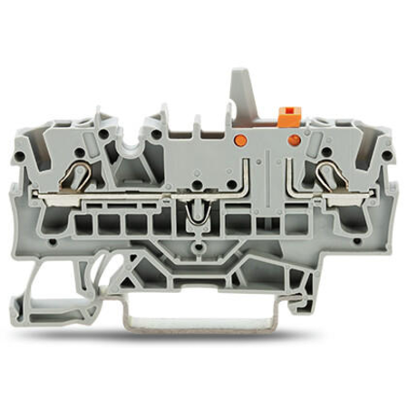 2-conductor disconnect/test terminal block; with mechanical interlock; with test option; orange disconnect link; for DIN-rail 35 x 15 and 35 x 7.5; 2.5 mm²; Push-in CAGE CLAMP®; 2,50 mm²; blue