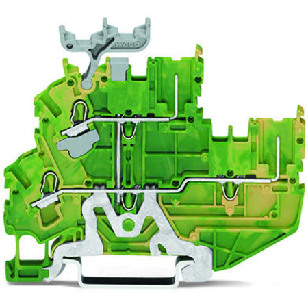 2-conductor/2-pin, double-deck carrier terminal block; 2-conductor/2-pin ground terminal block; PE; internal commoning; for DIN-rail 35 x 15 and 35 x 7.5; 2.5 mm²; Push-in CAGE CLAMP®; 2,50 mm²; green-yellow